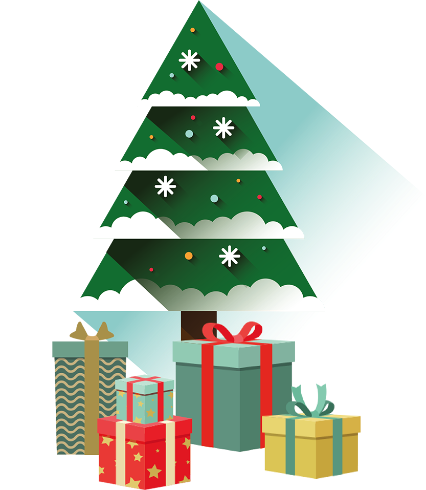 Stylized Christmas Treeand Gifts PNG