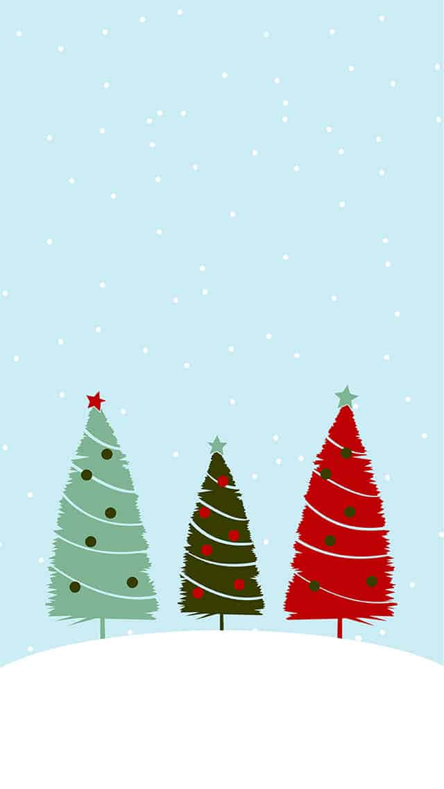 Stylized Christmas Trees Snowfalli Phone Wallpaper Wallpaper