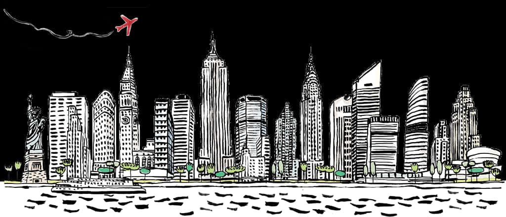 Stylized City Skyline Illustration PNG