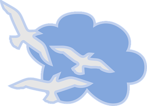 Stylized Cloudand Birds Illustration PNG