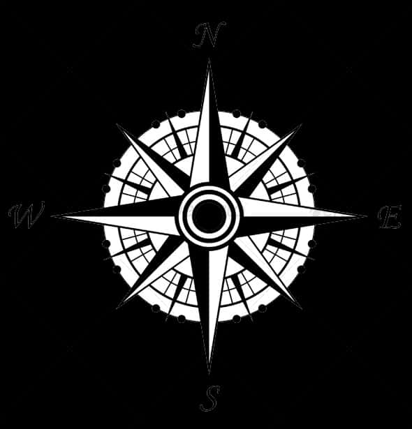 Stylized Compass Rose Black Background PNG