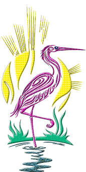 Stylized Embroidery Flamingo Art PNG