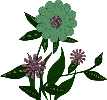 Stylized Floral Illustrationon Dark Background PNG