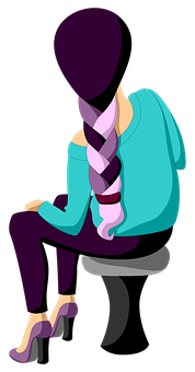 Stylized Girl Sitting With Long Braid PNG