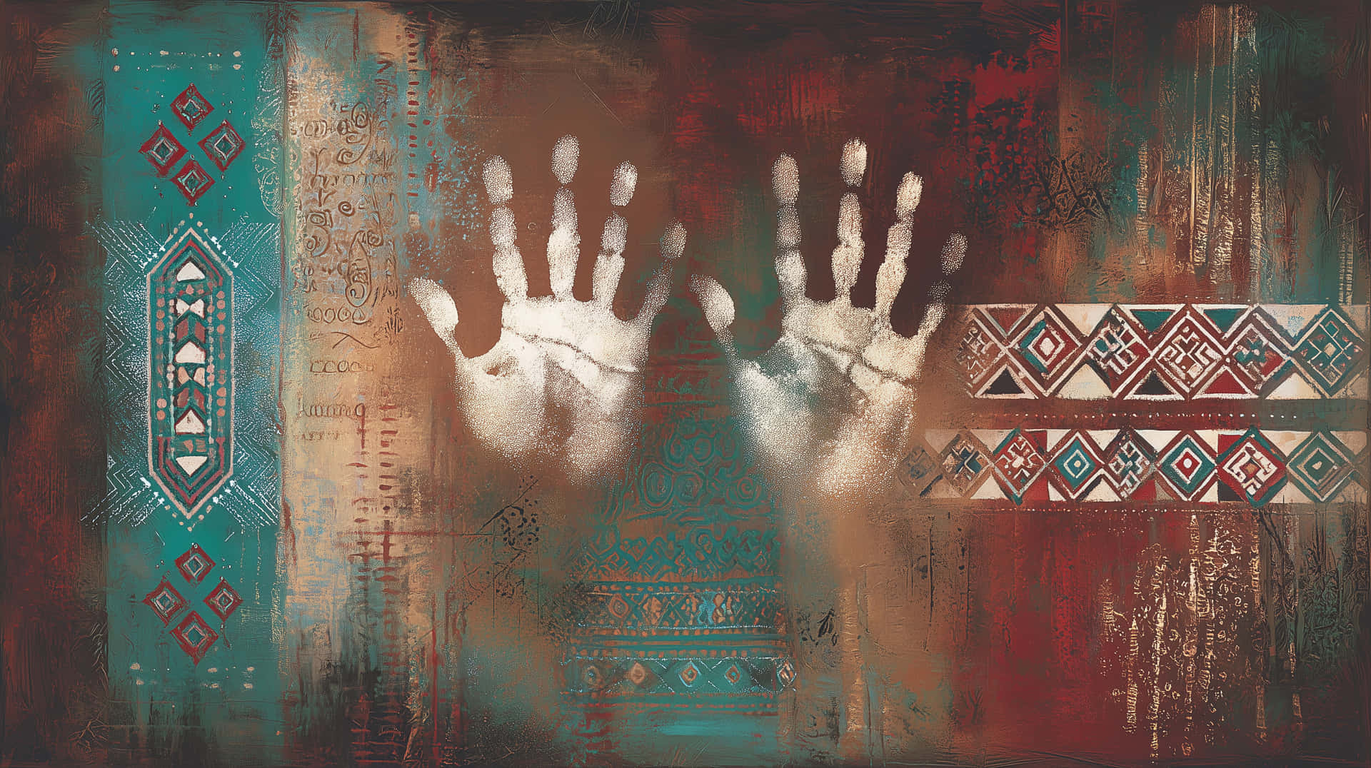 Stylized Handprint Art With Geometric Tribal Patterns Wallpaper