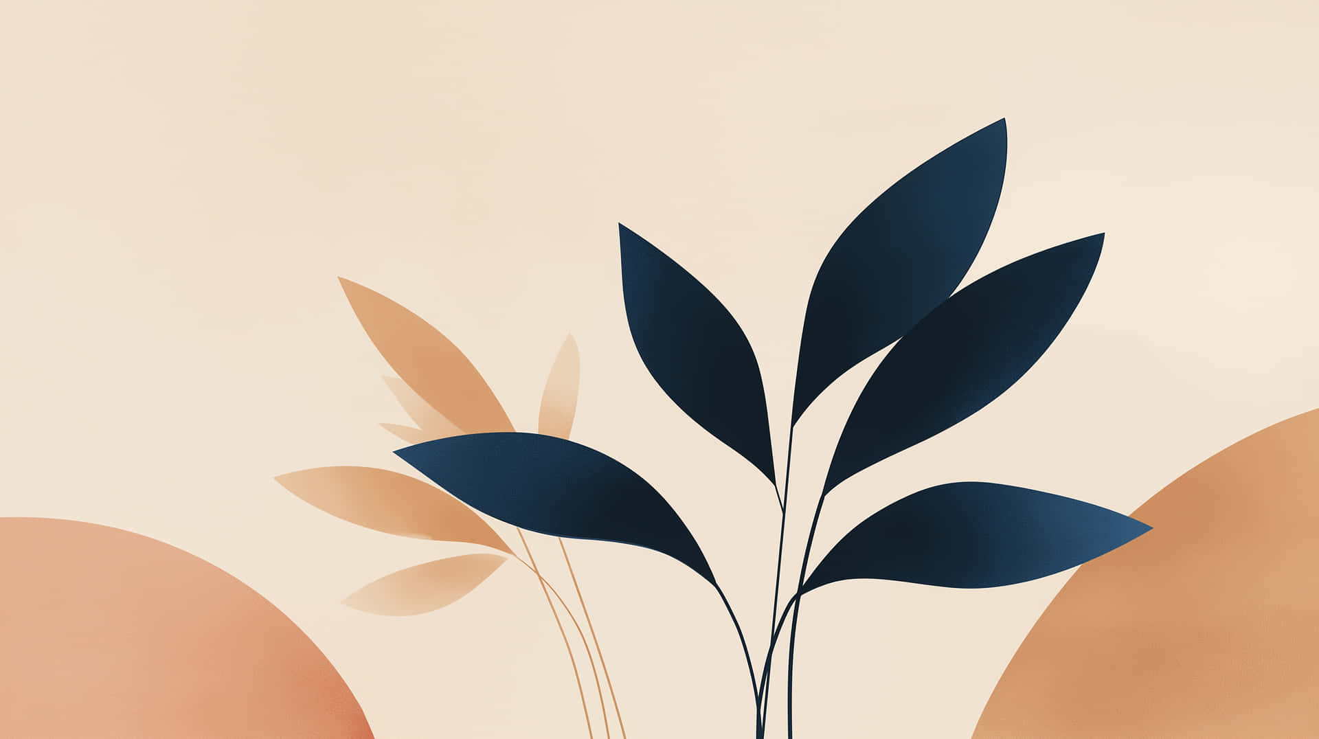 Stylized Leaves And Geometric Shapes Abstract Display Wallpaper