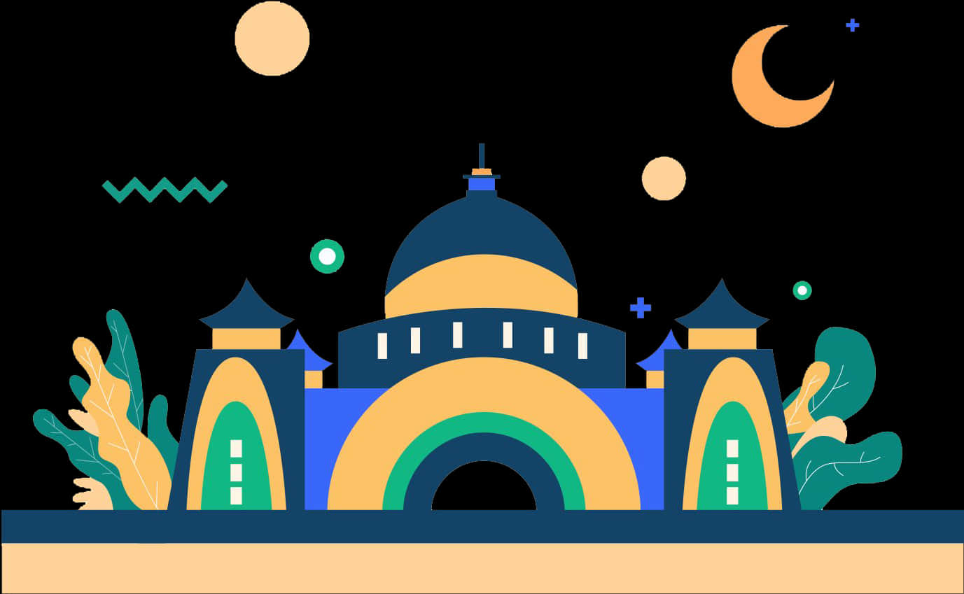 Stylized Mosque Illustration Night Scene PNG