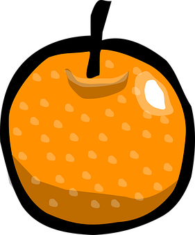Eine stilisierte Orange mit strukturierter Schale und Stiel auf schwarzem Hintergrund