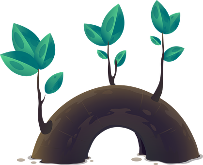 Stylized Plants Growing Over Hill PNG