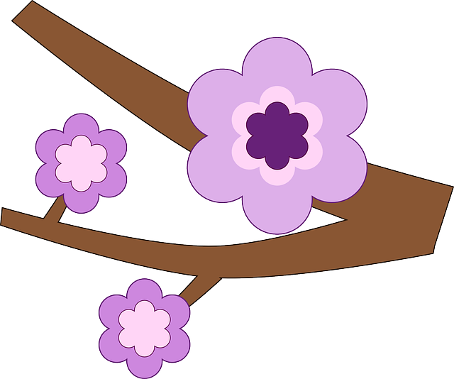 Stylized Purple Flowerson Branch PNG