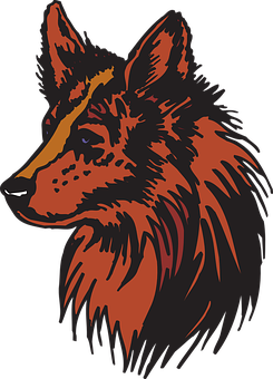 Stylized Red Black Wolf Illustration PNG