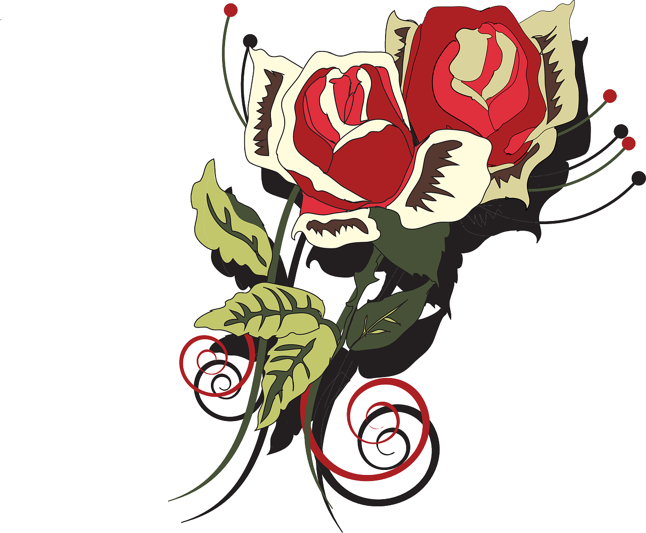 Stylized Red White Roses Vector Art PNG
