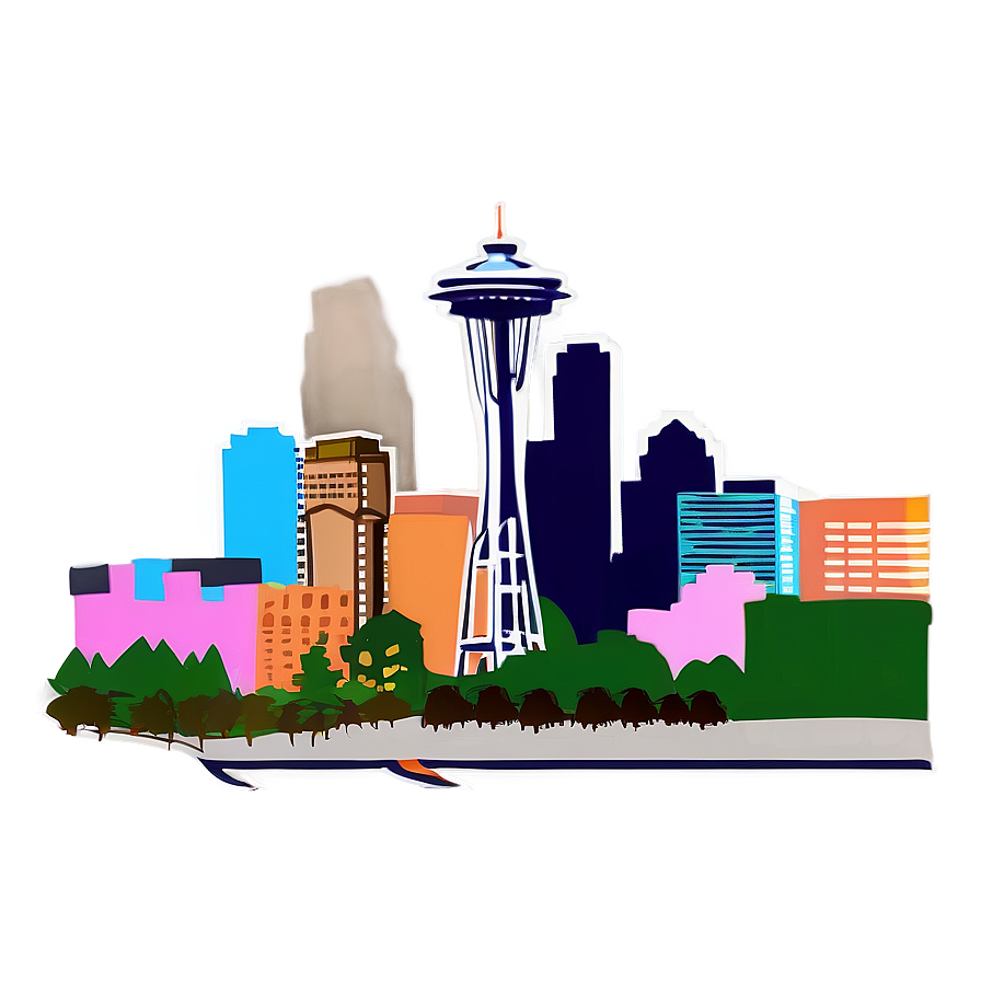 Stylized Seattle Skyline Drawing Png 06252024 PNG