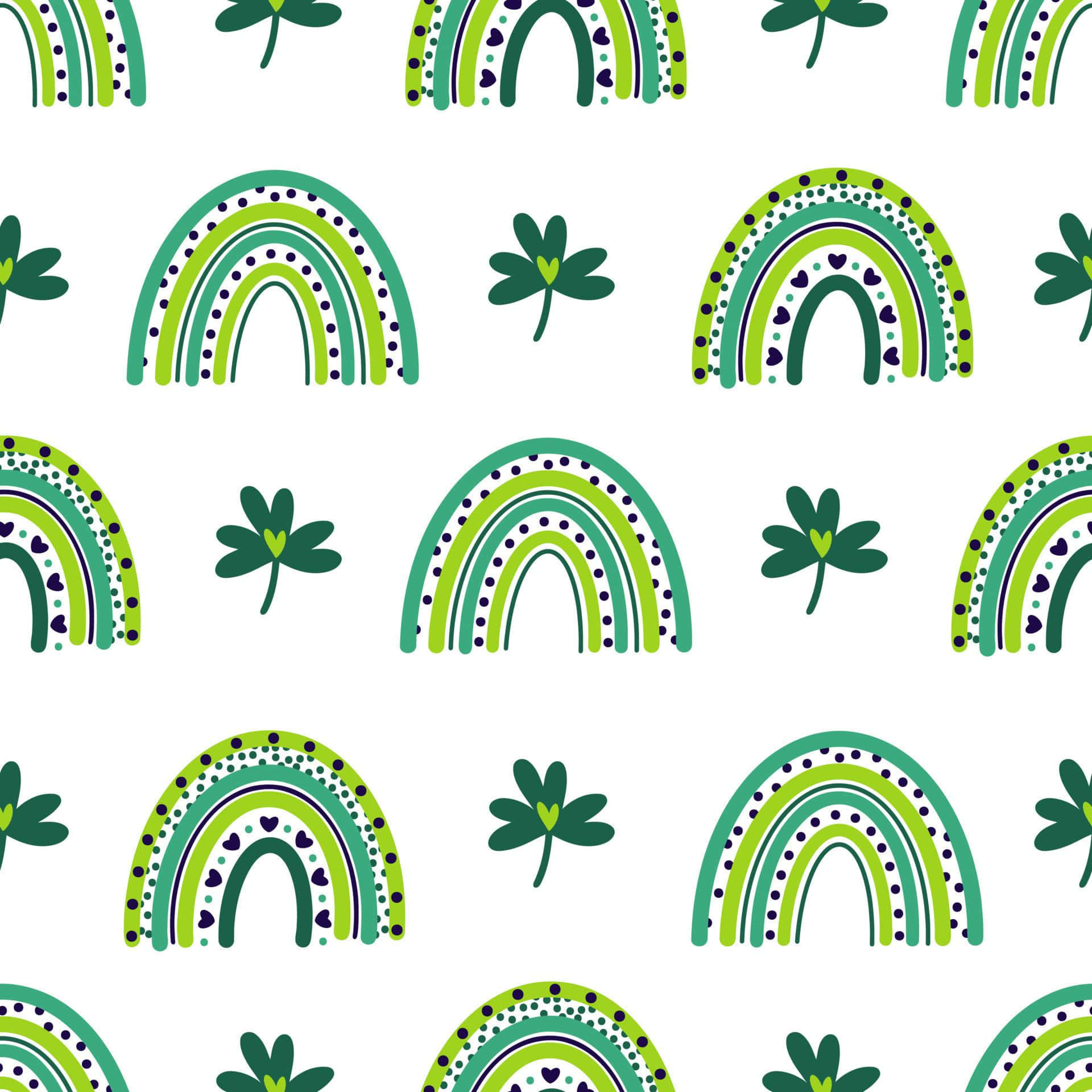 Stylized Shamrocksand Rainbows Pattern Wallpaper