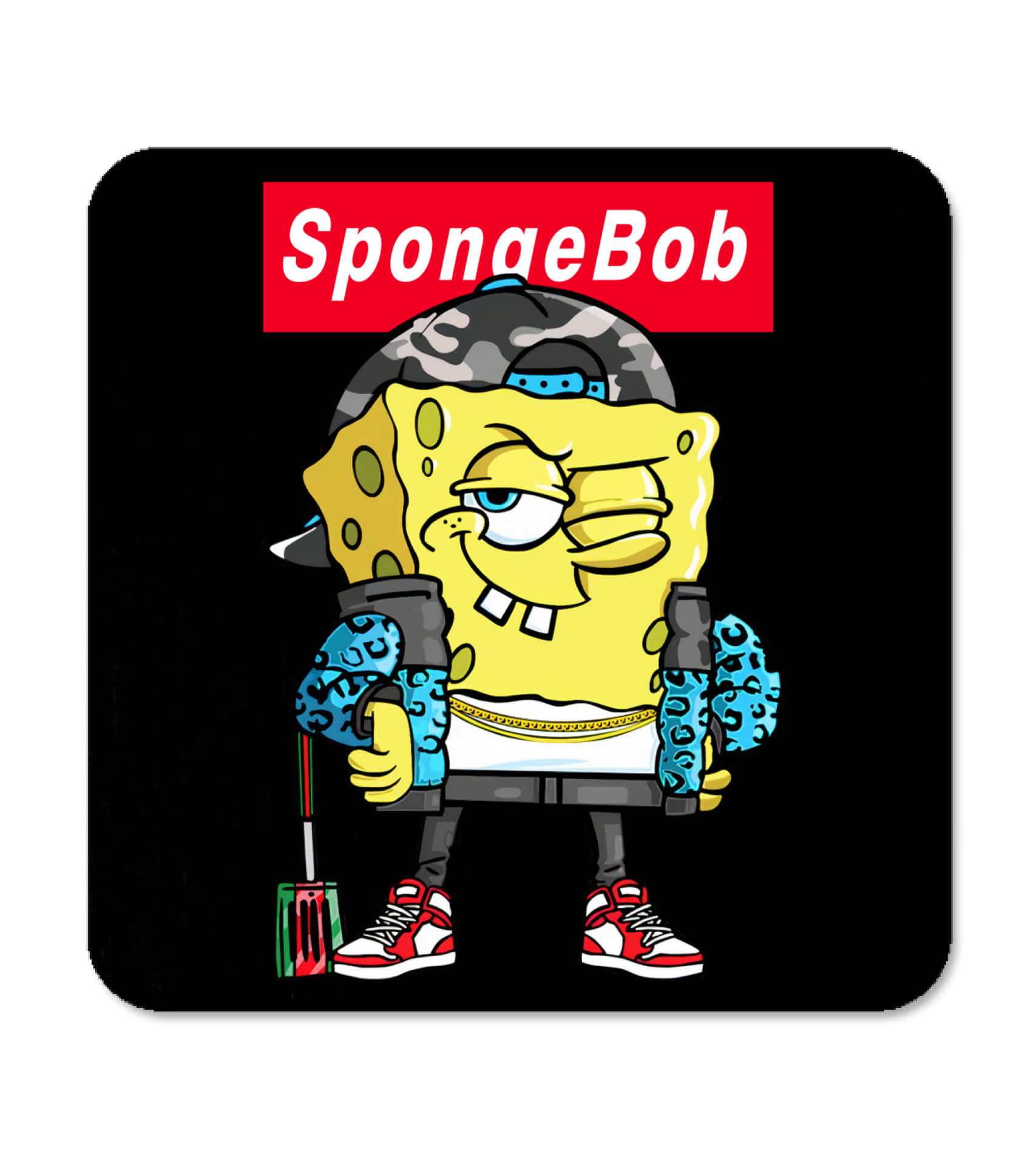 Gestileerde Sponge Bob Met Drippy Kunstwerk Achtergrond