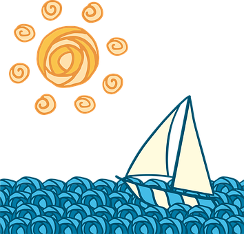 Stylized Sunand Sailboat Graphic PNG