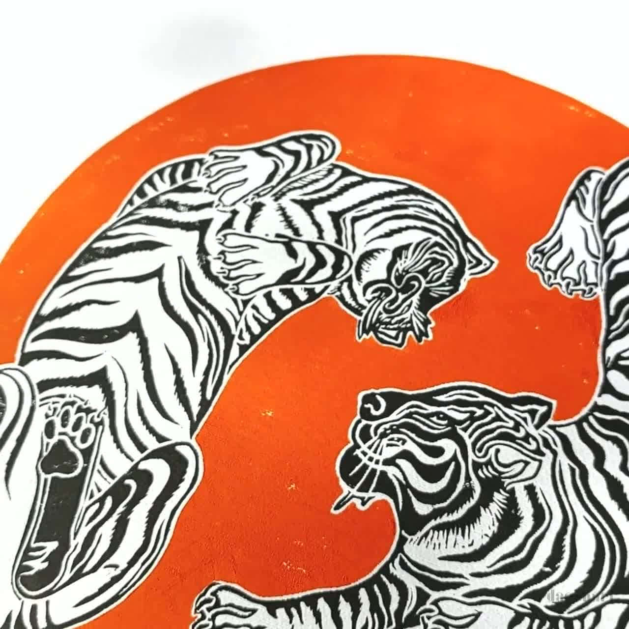 Stylized Tiger Illustrationon Orange Background Wallpaper