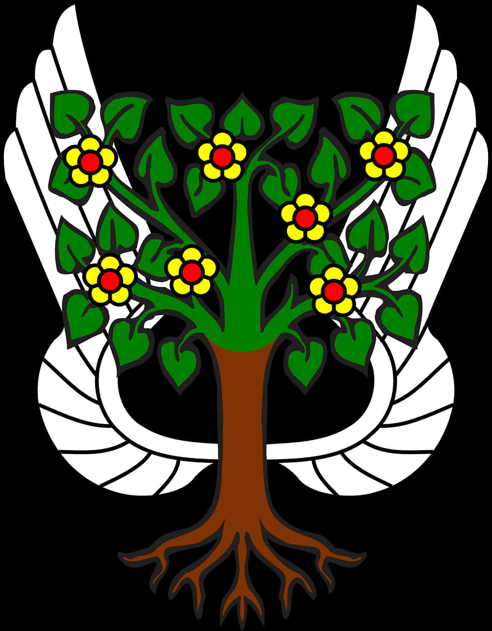 Stylized Treewith Rootsand Flowers PNG