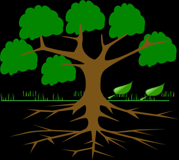 Stylized Treewith Visible Roots PNG