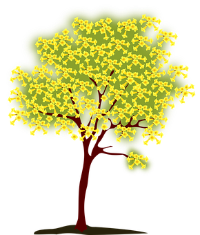Stylized Yellow Flowering Tree PNG