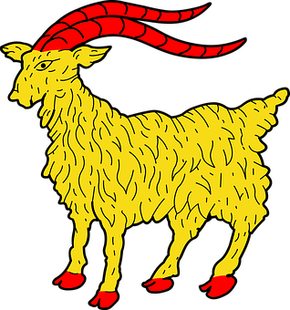 Stylized Yellow Goat Red Horns PNG