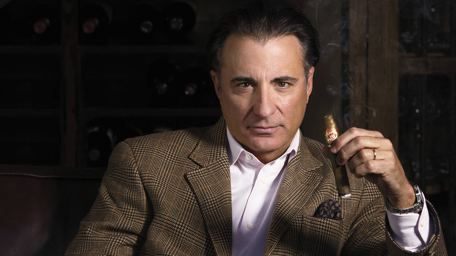 Suave Andy Garcia Holding A Cigar Wallpaper
