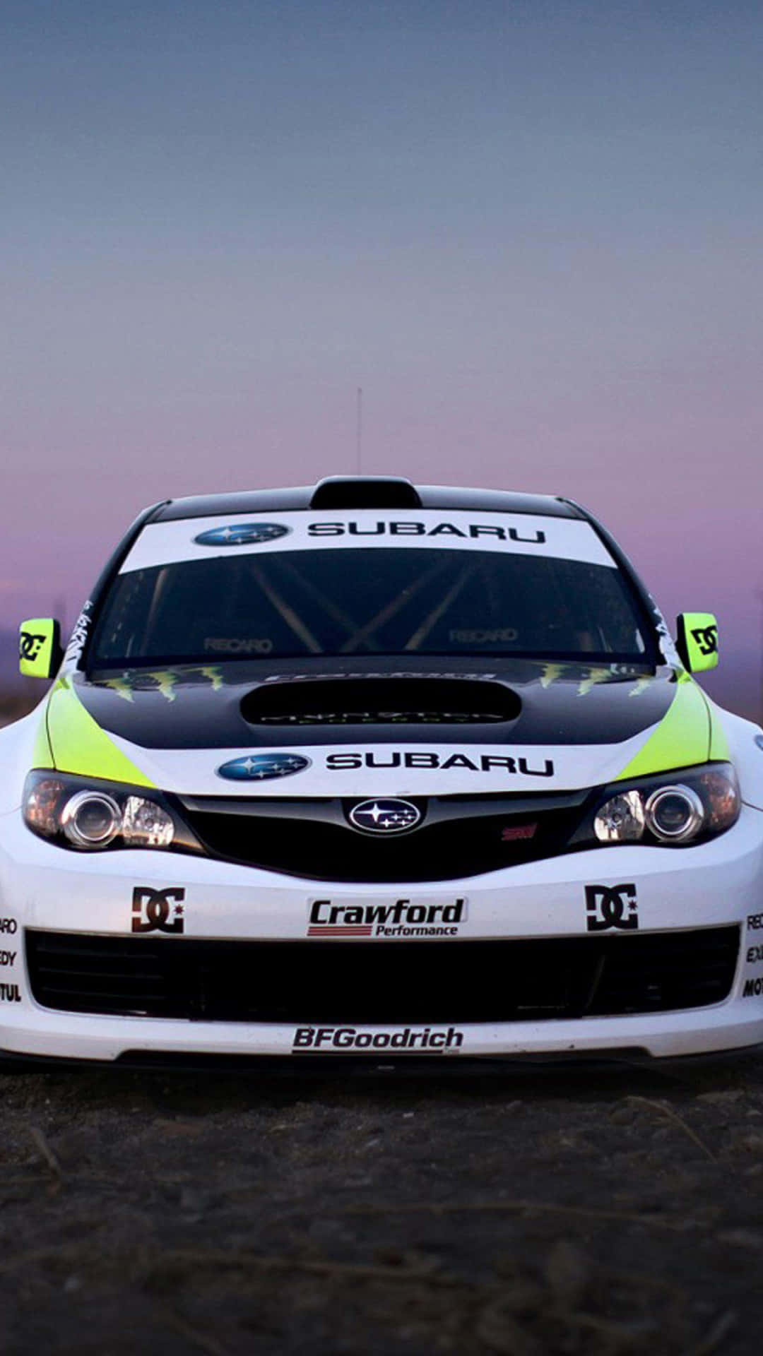 Subaru Rally Car Dusk Backdrop Wallpaper