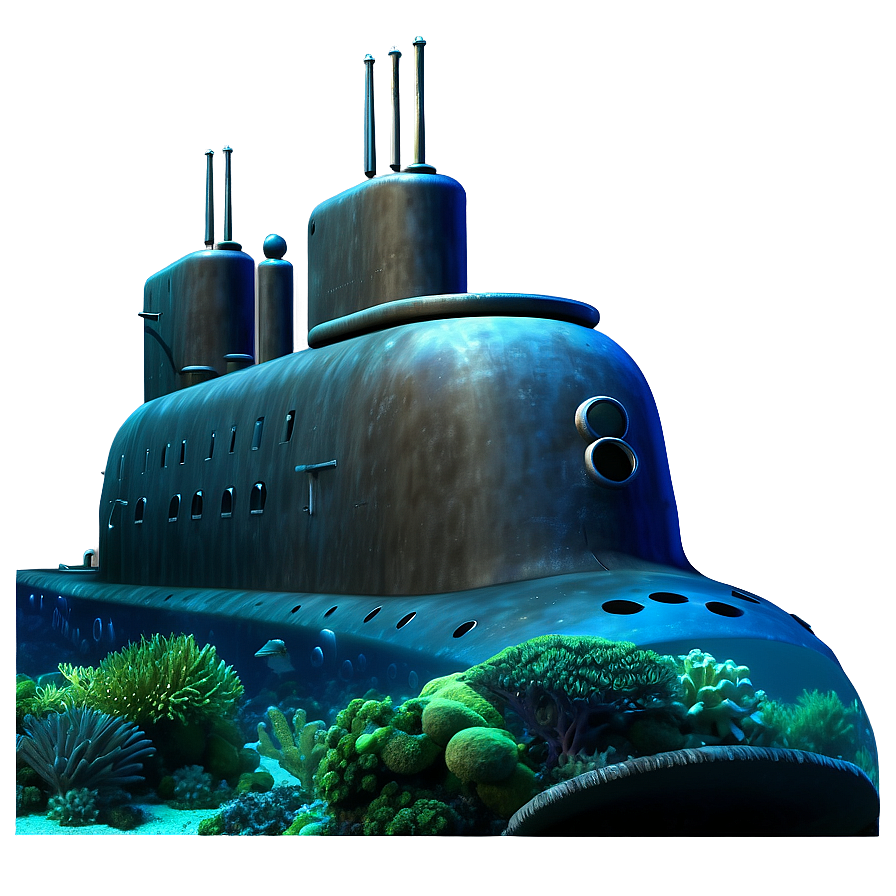 Submarine In Coral Reef Png Wqc1 PNG