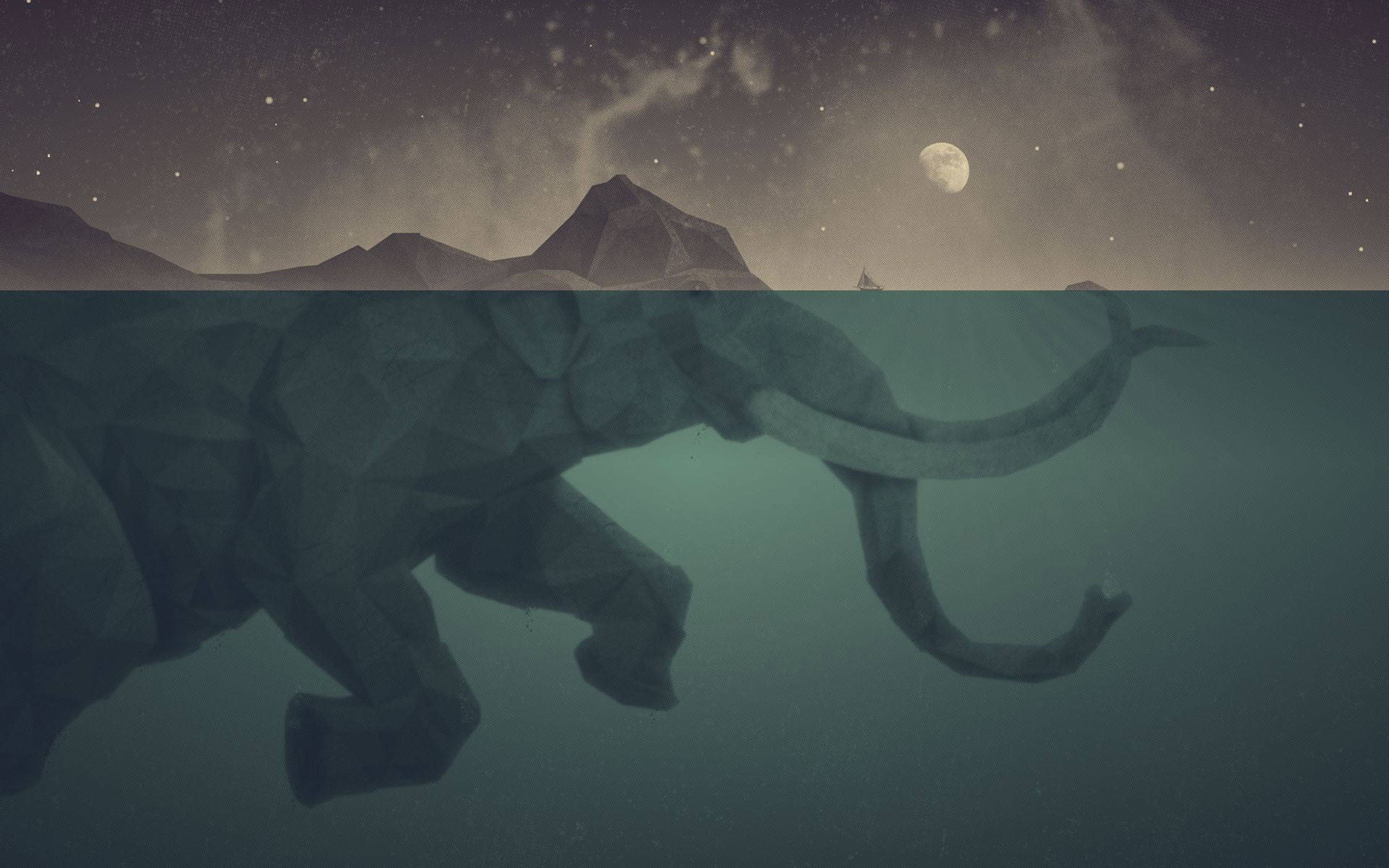 Submerged Mammoth At Night Wallpaper
