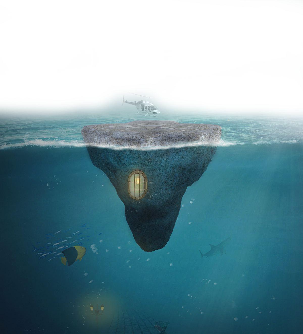 Submerged_ Iceberg_with_ Helicopter_and_ Marine_ Life.png PNG