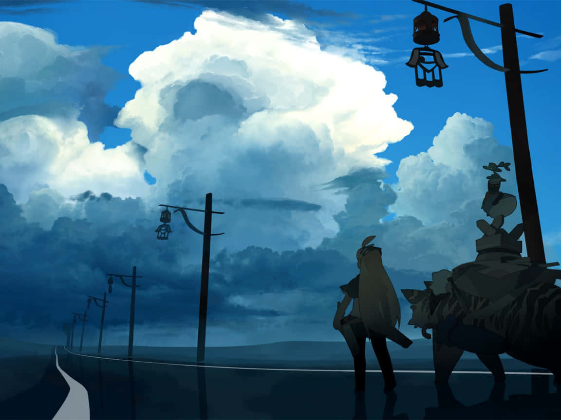 Affascinantescena Di Nuvole In Stile Anime Sottile Sfondo