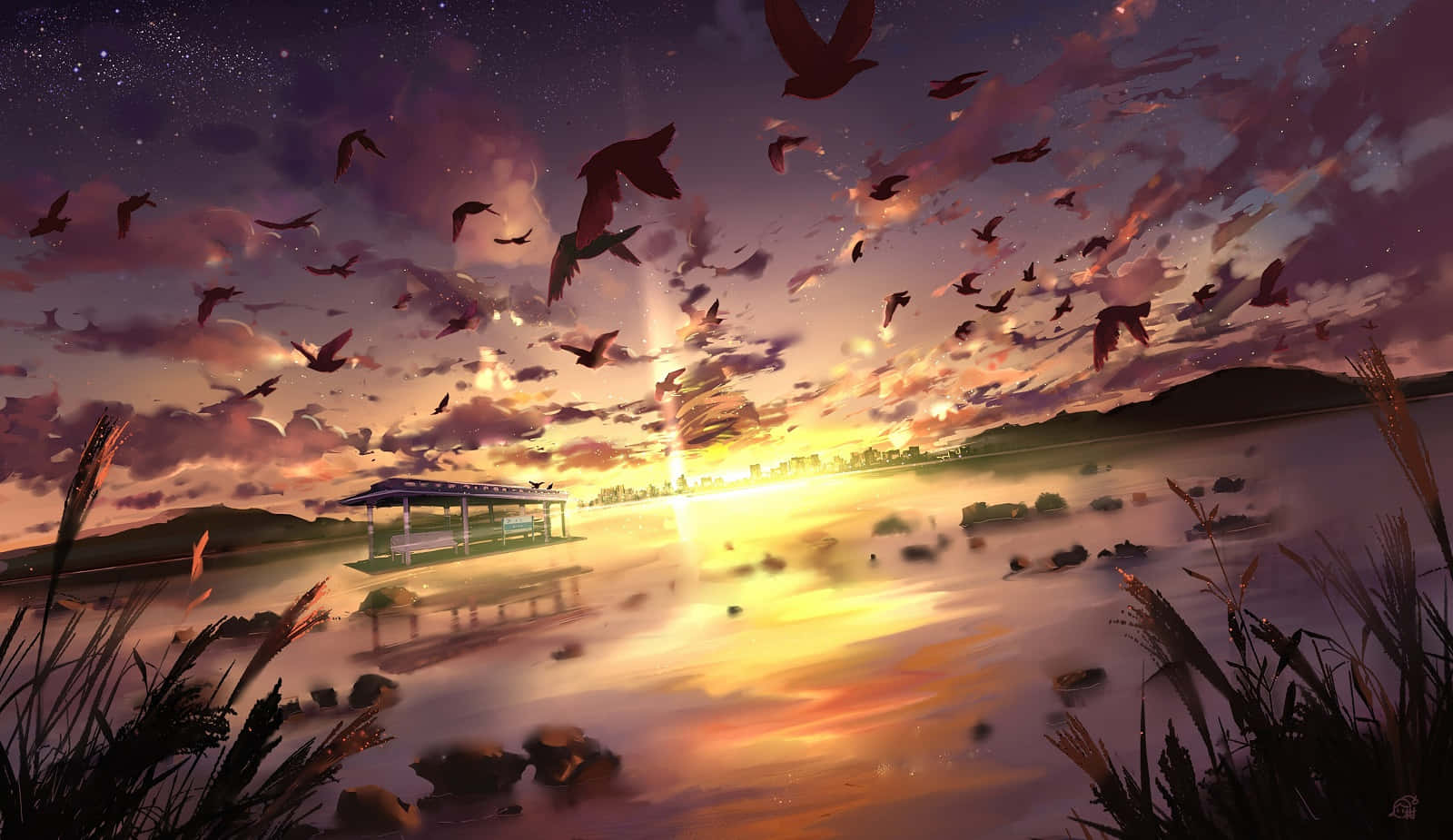 Subtle Anime Flying Bird Scene Wallpaper