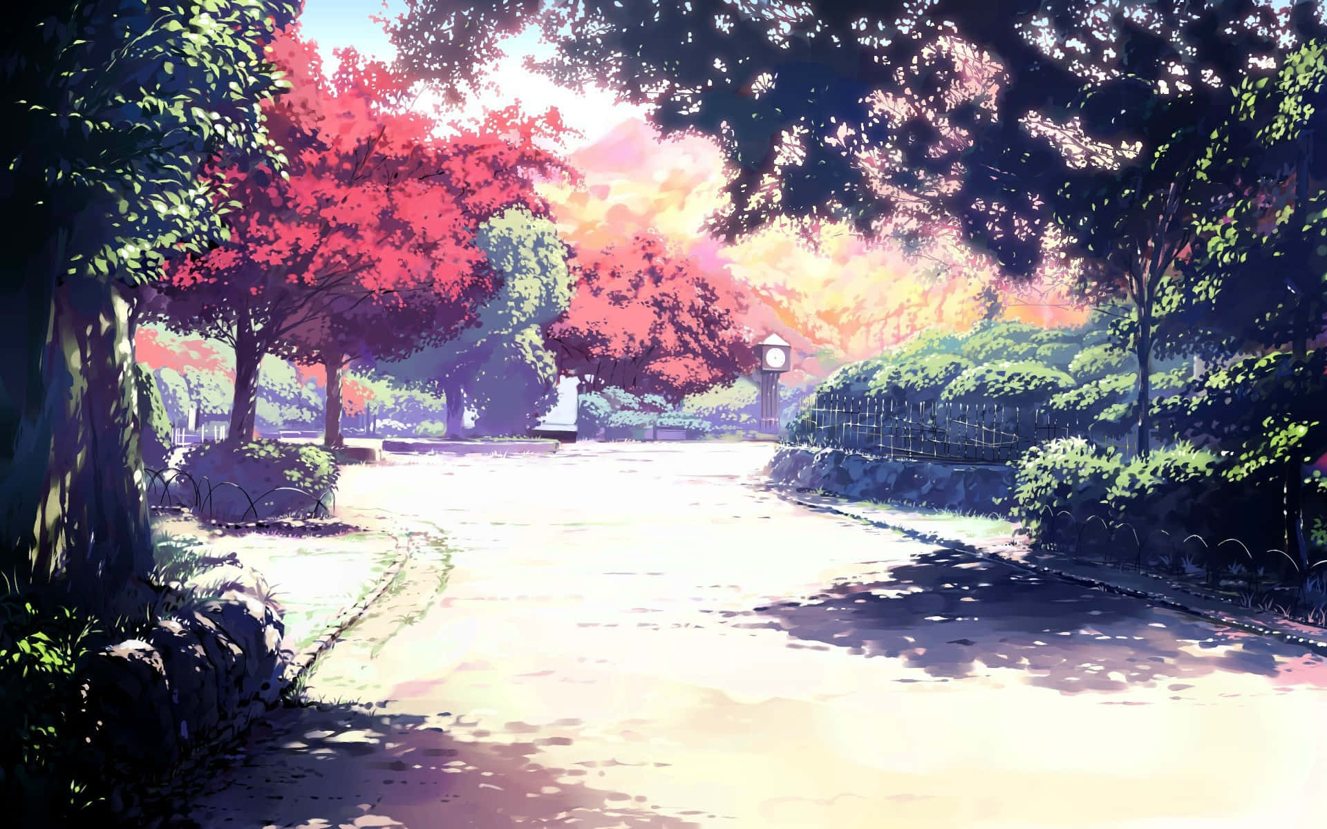 Escenasutil De Un Parque Japonés De Anime. Fondo de pantalla