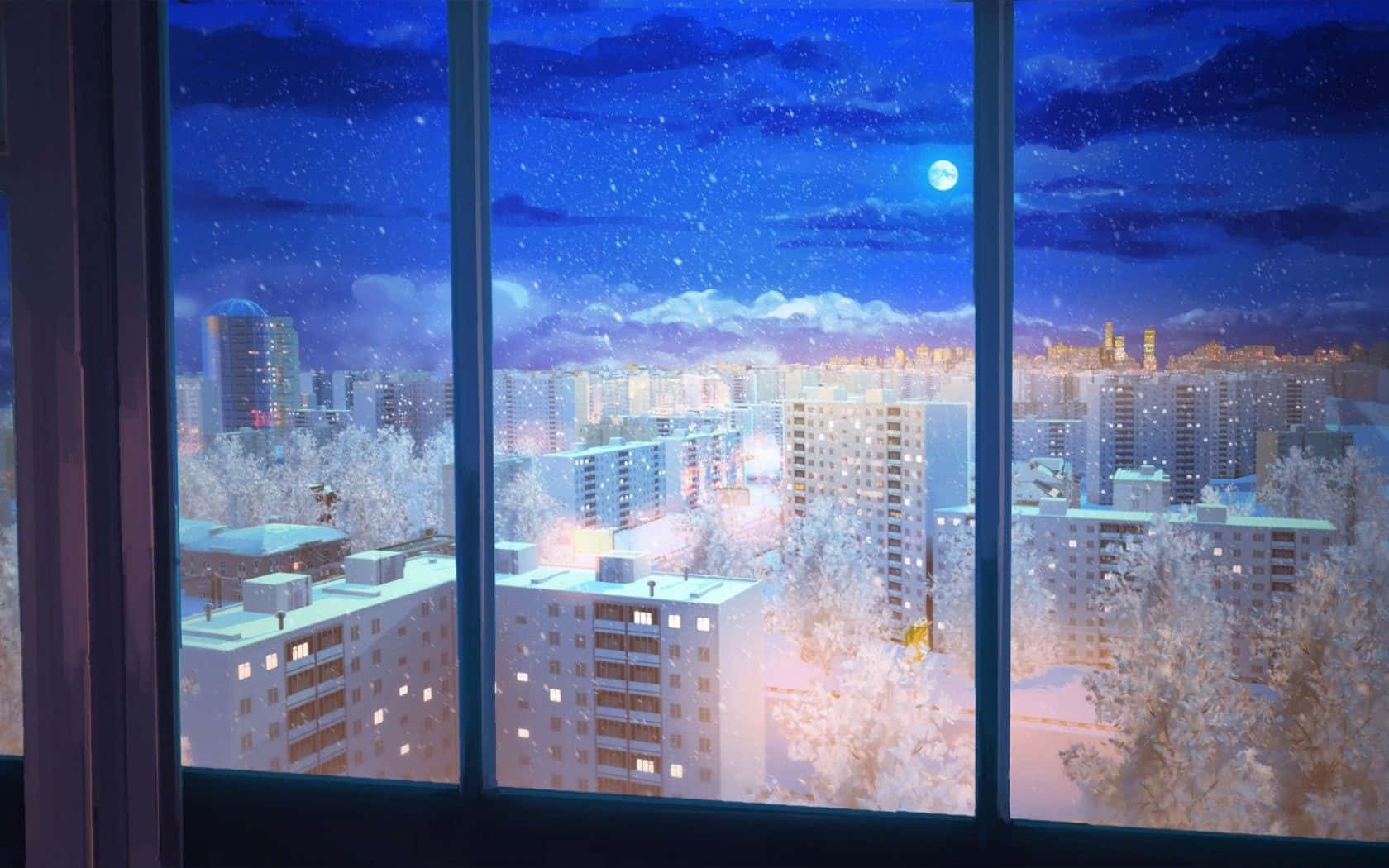 Subtle Anime Snow Season In The City Wallpaper