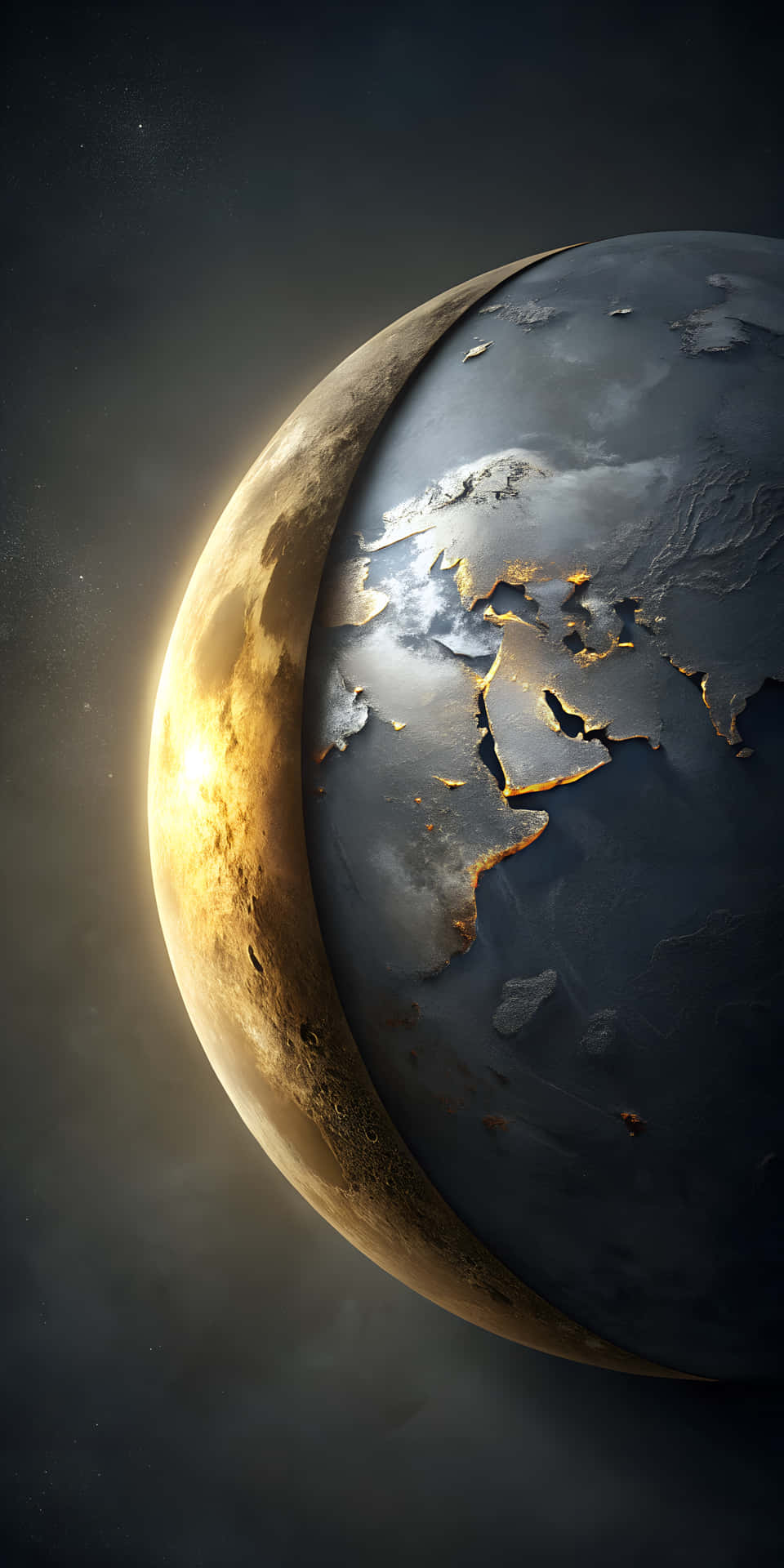 Subtle Glowing Crescent Moon In Gold And Gray On Deep Gray Background Wallpaper