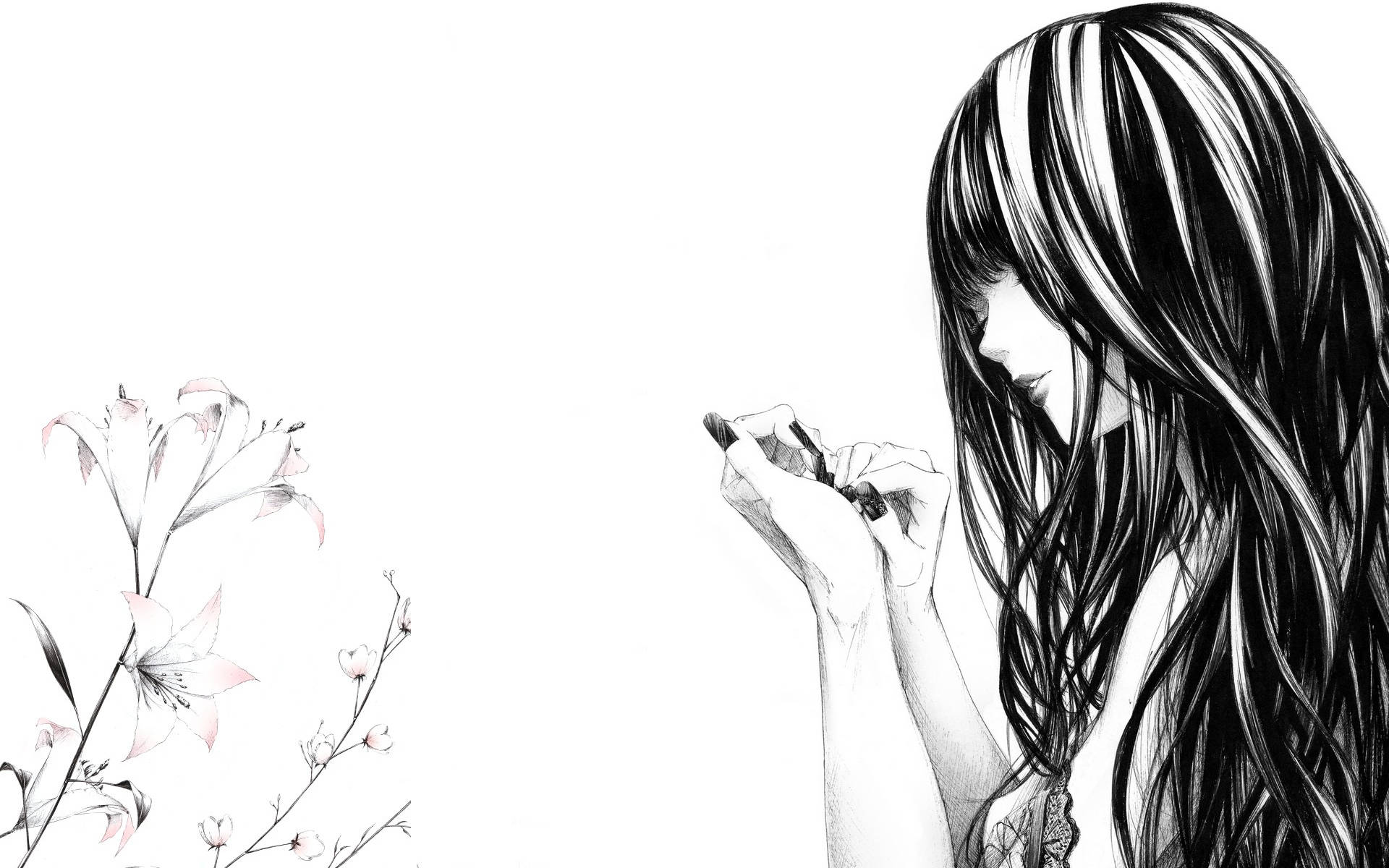 Subtly Sad Anime Girl Black And White Wallpaper