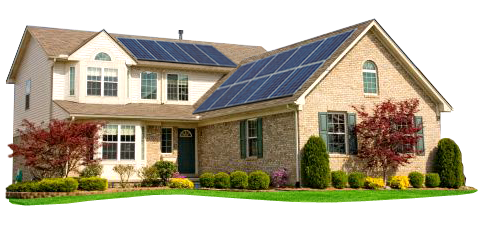 Suburban Housewith Solar Panels PNG