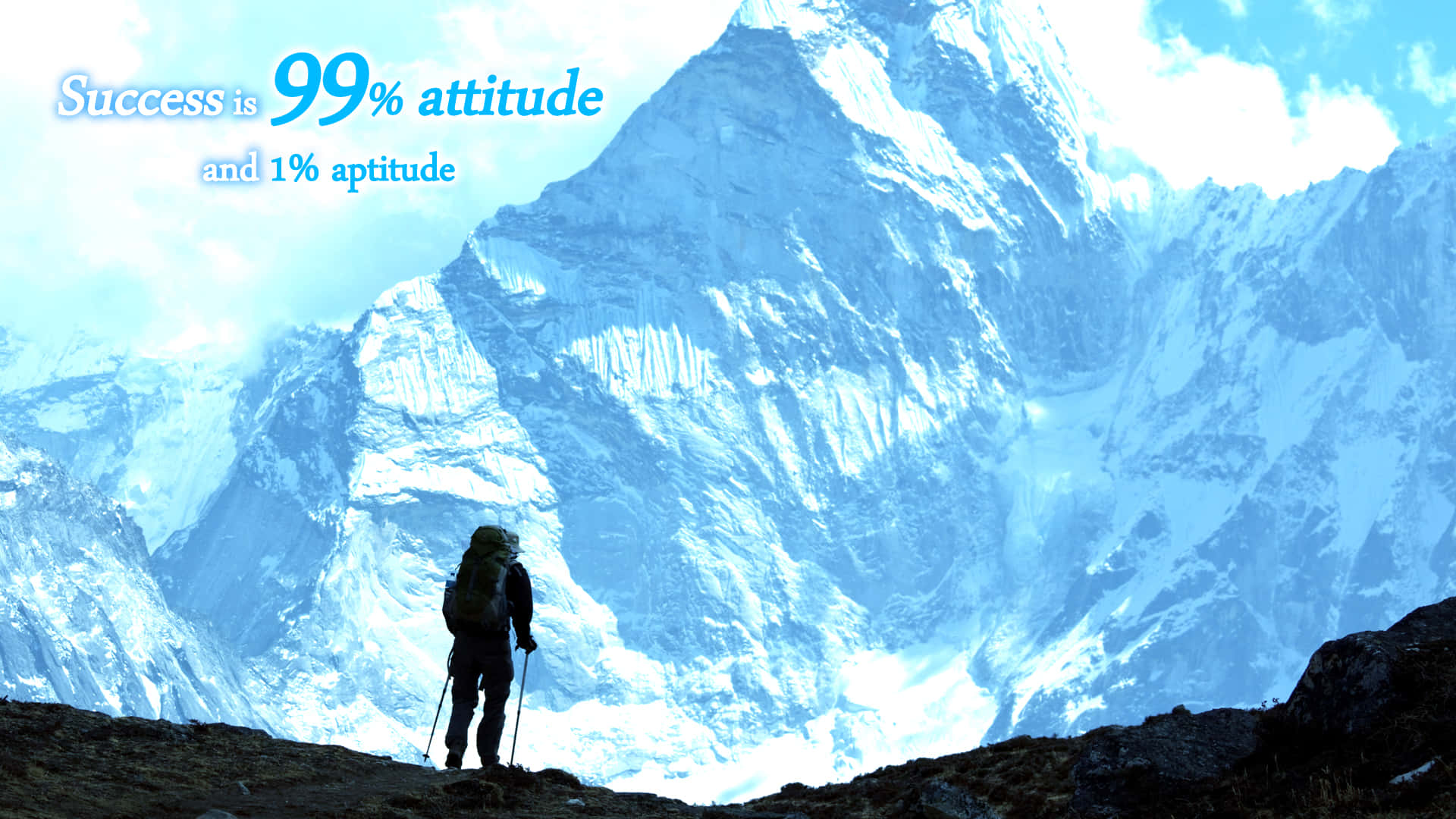 A Person Standing On Top Of A Mountain With The Words Success 99% Attitude