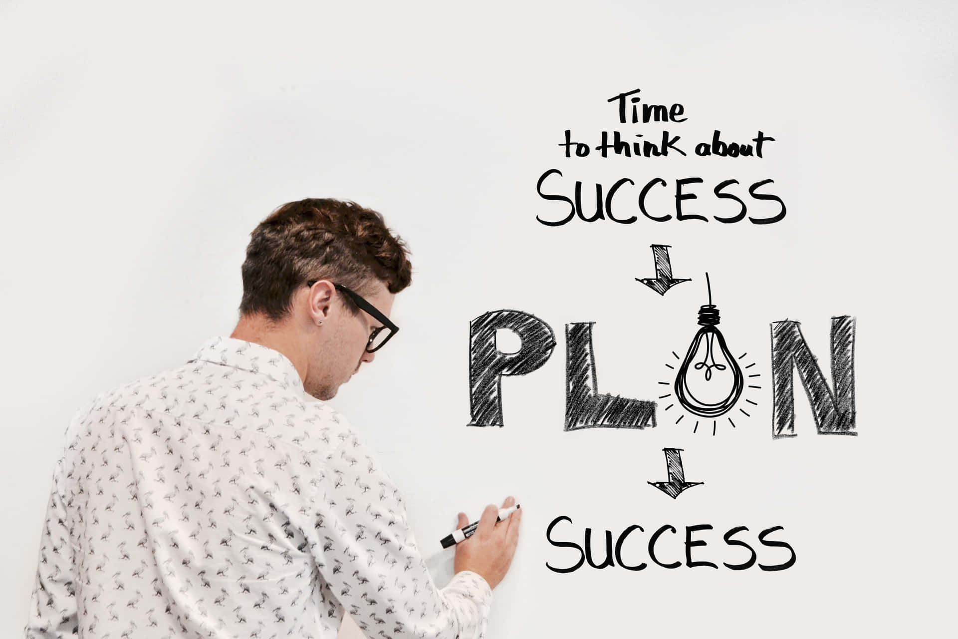 A Man Writing The Word Success Plan On A Whiteboard