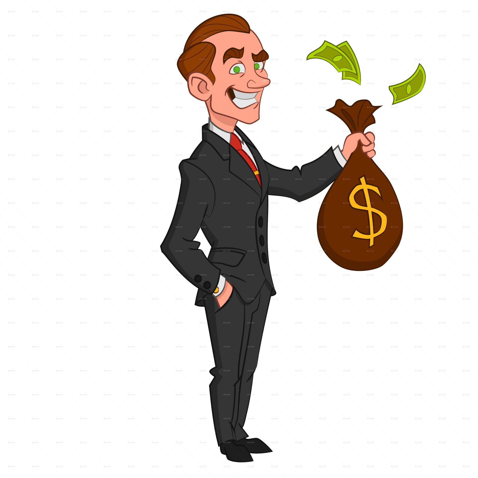 Successful Businessman Holding Money Bag PNG