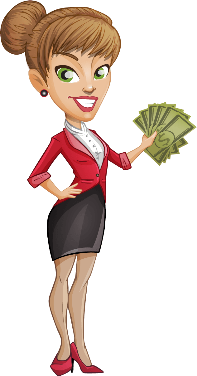 Successful Businesswoman Holding Money Cartoon PNG