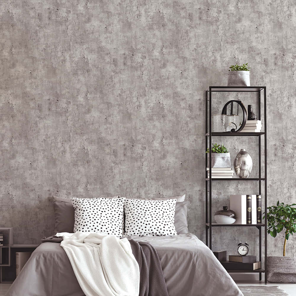 Succinct Bedroom Design Concrete Wallpaper