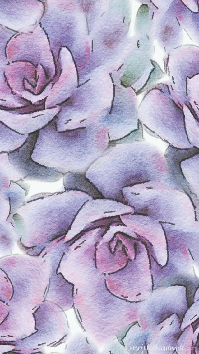 Sfondoper Iphone Con Succulente Viola Chiaro Acquerellate Sfondo