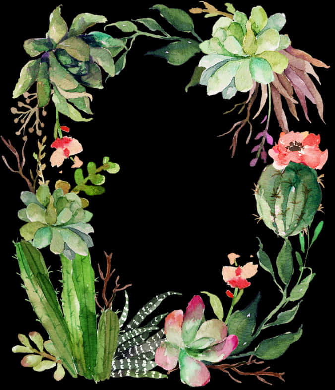 Succulent Watercolor Green Border PNG