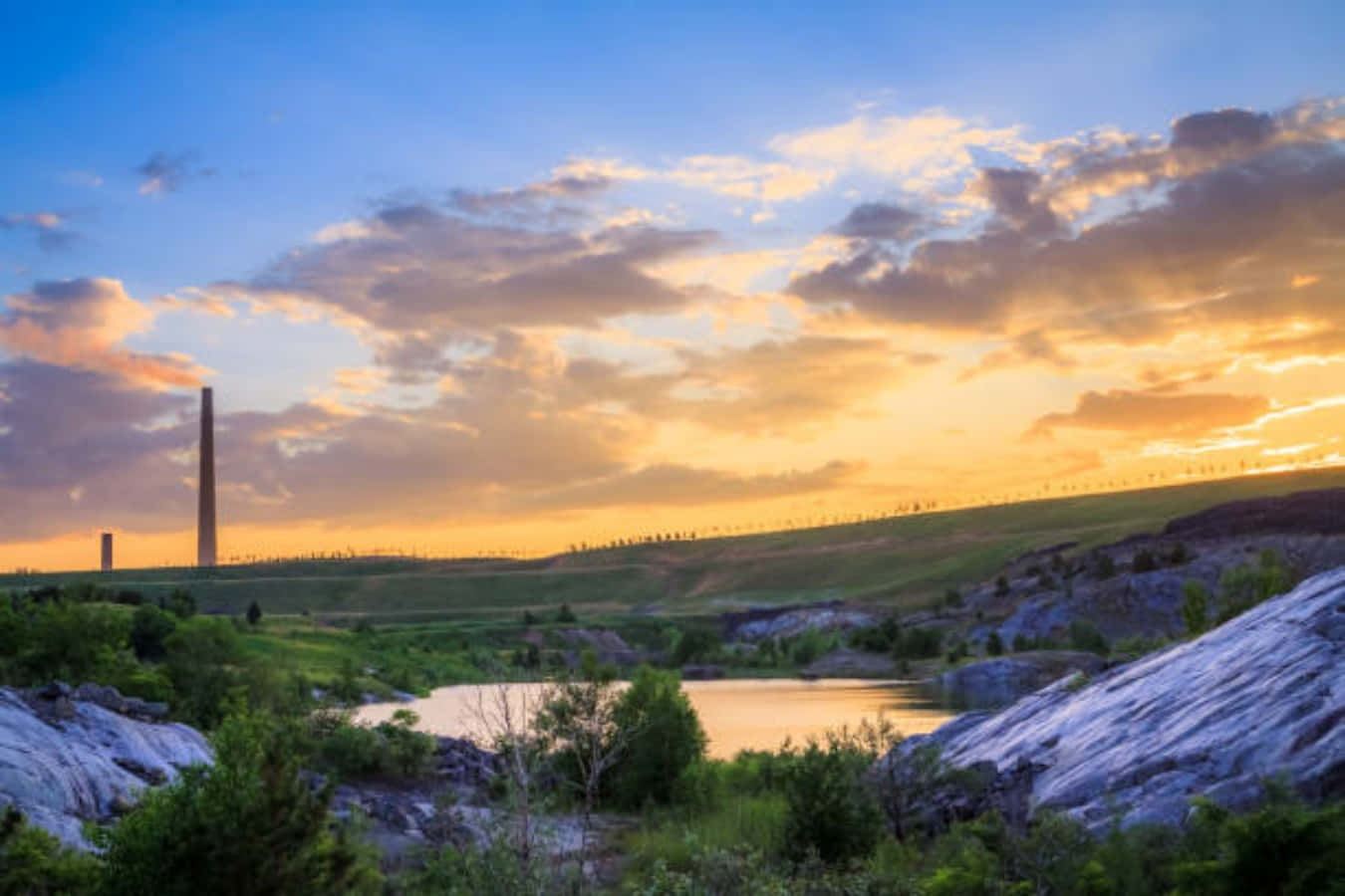 Sudbury Schoorsteen Zonsondergang Landschap Achtergrond