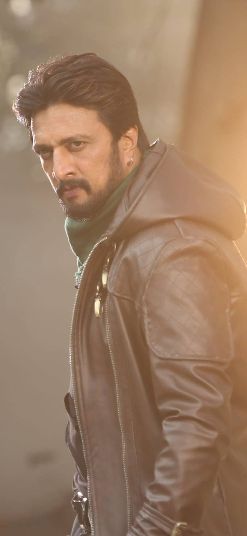 Sudeep In Leather Jacket Wallpaper