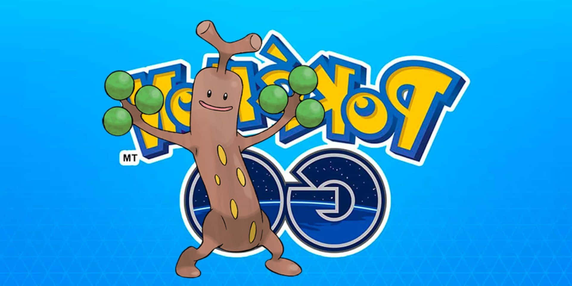 Sudowoodo Dancing In Front Of A Flipped Pokémon Go Logo Wallpaper