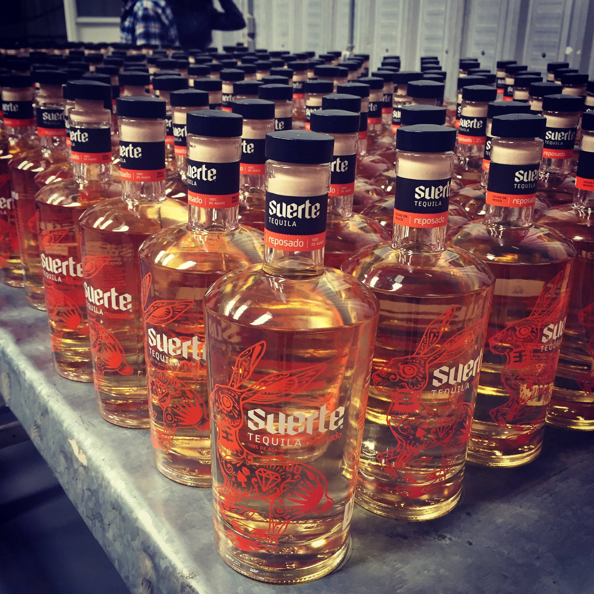 Exquisite Suerte Tequila Collection in Orange Bottles Wallpaper