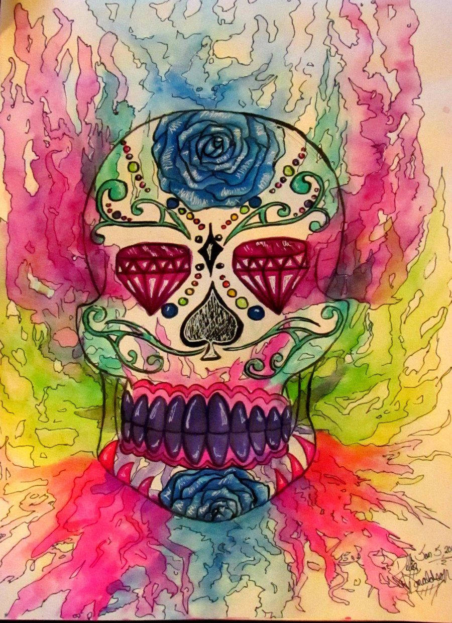 Sugar Skull Color Burst Design Wallpaper