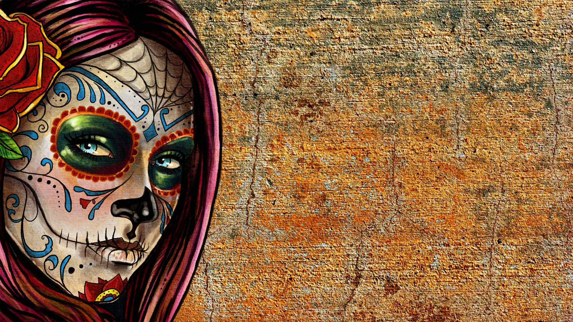 Sugar Skull Girl On Concrete Wallpaper
